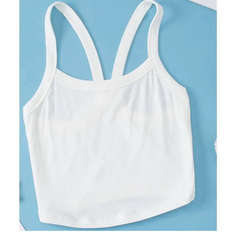 White Athletic Ribbed Cropped Cami Top New Size Large